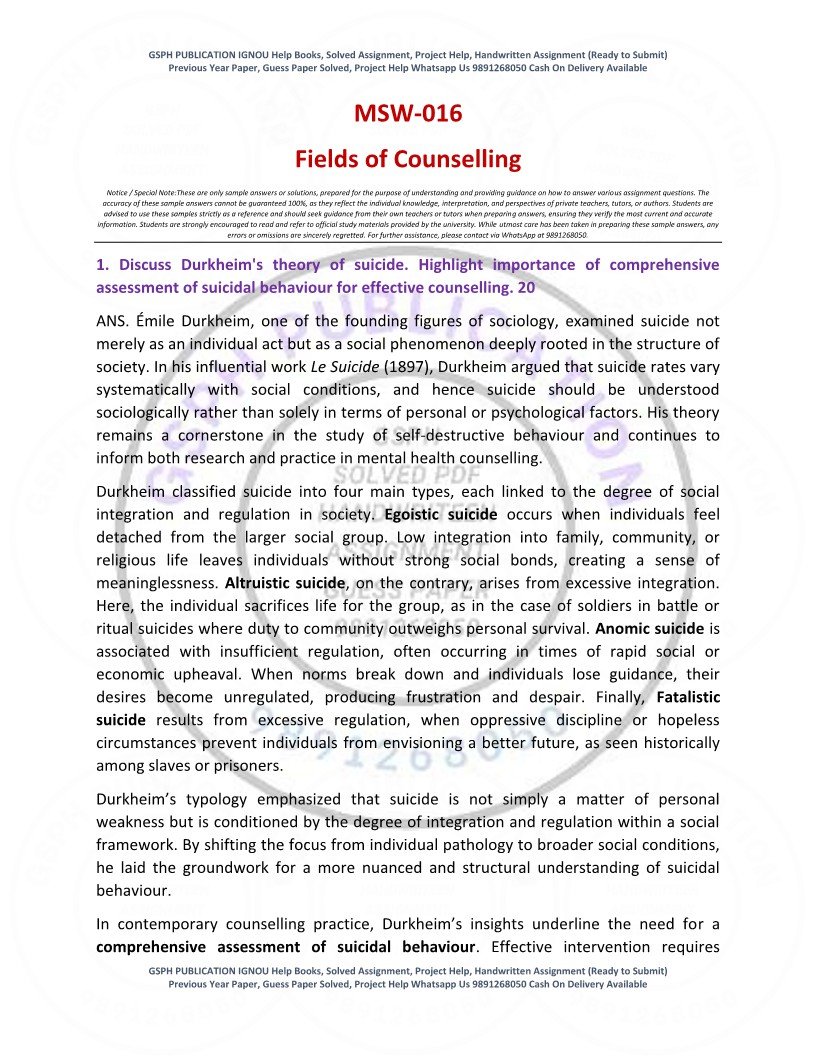 IGNOU MSW-016 Solved Assignment 2025-26 English Medium