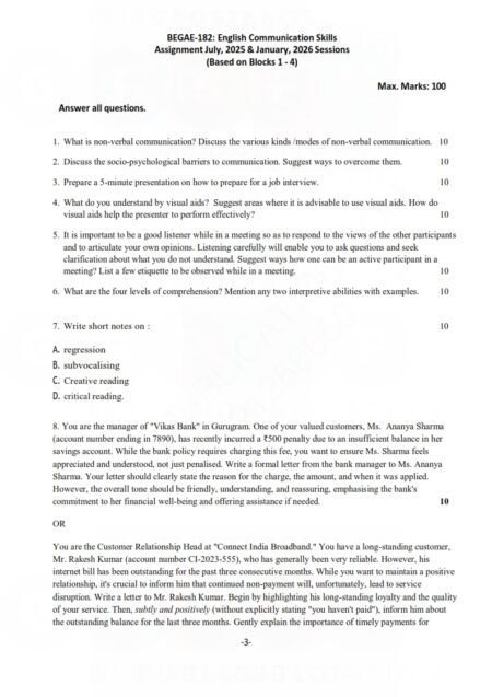 IGNOU BEGAE-182 Solved Assignment 2025-26 English Medium