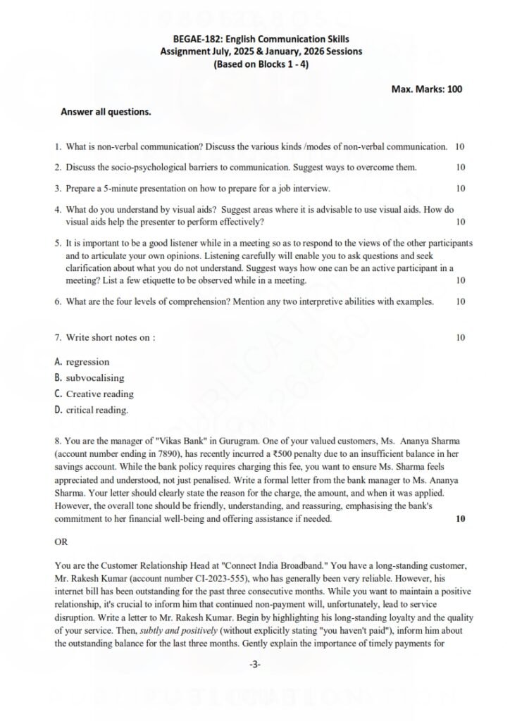 IGNOU BEGAE-182 Solved Assignment 2025-26 English Medium