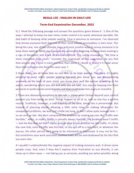 IGNOU BEGLA-135 Previous Year Solved Question Paper English Medium (DEC 2022)