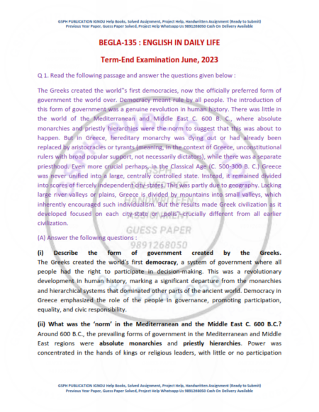 IGNOU BEGLA-135 Previous Year Solved Question Paper English Medium (JUNE 2023)