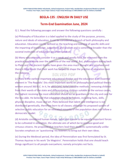 IGNOU BEGLA-135 Previous Year Solved Question Paper English Medium (JUNE 2024)