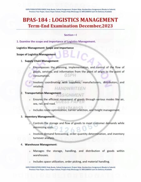 IGNOU BPAS-184 Previous Year Solved Question Paper Hindi Medium (DEC 2023)