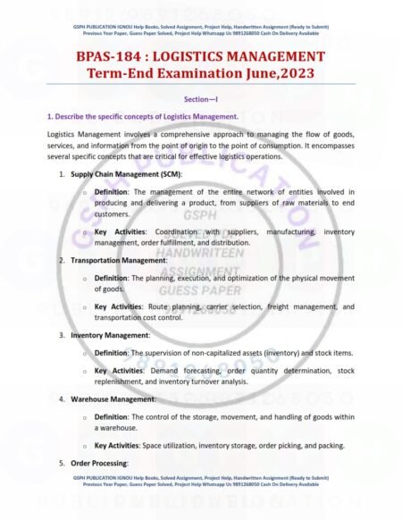 IGNOU BPAS-184 Previous Year Solved Question Paper English Medium (JUNE 2023)