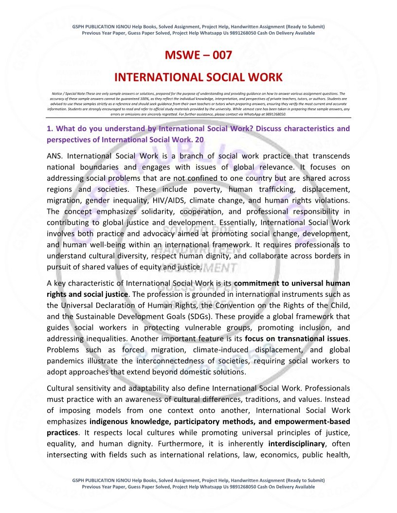 IGNOU MSWE-07 Solved Assignment 2025-26 English Medium