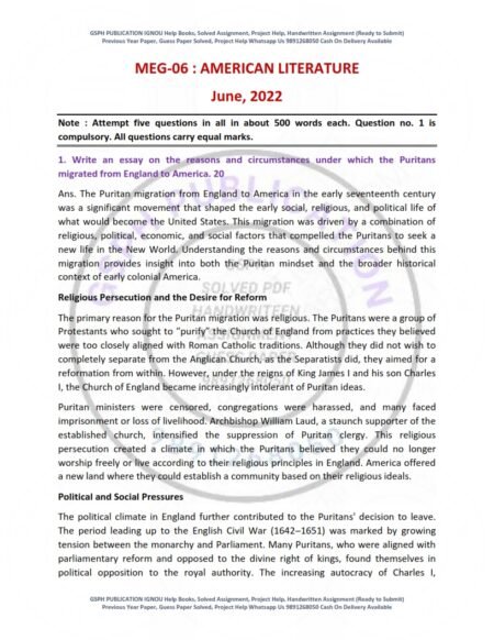 IGNOU MEG-06 Previous Year Solved Question Paper English Medium (JUNE 2022)