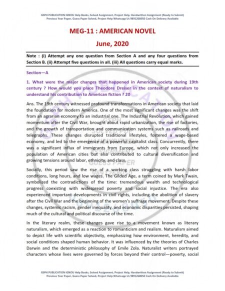 IGNOU MEG-011 Previous Year Solved Question Paper English Medium (JUNE 2020)
