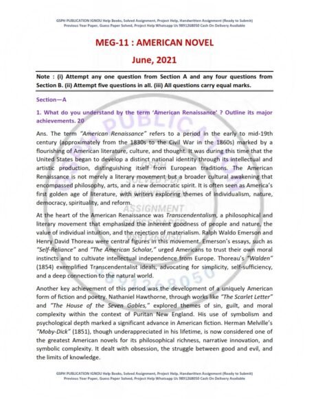 IGNOU MEG-011 Previous Year Solved Question Paper English Medium (JUNE 2021)