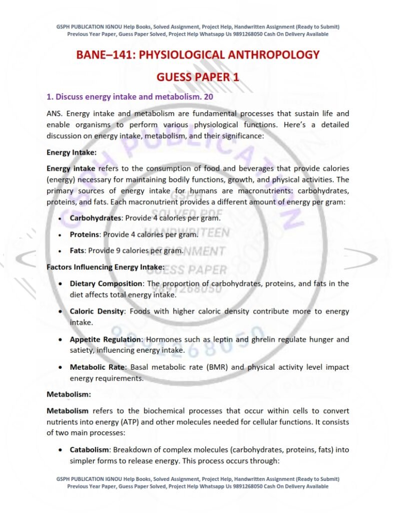 IGNOU BANE-141 Guess Paper Solved English Medium