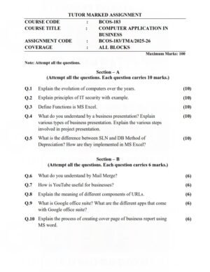IGNOU BCOS-184 Solved Assignment 2025-26 English Medium