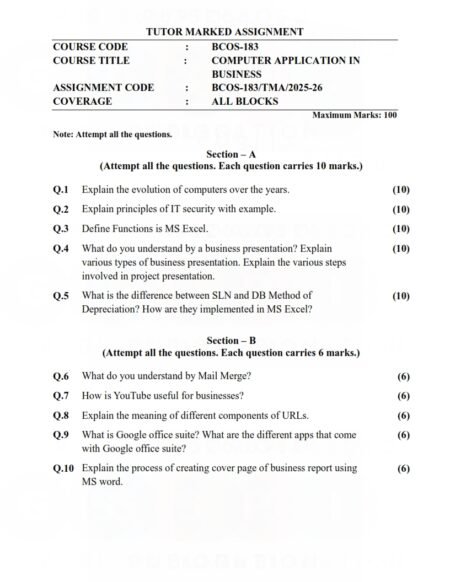 IGNOU BCOS-184 Solved Assignment 2025-26 English Medium