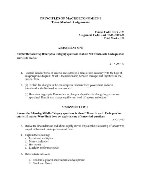 IGNOU BECC-133 Solved Assignment 2025-26 English Medium