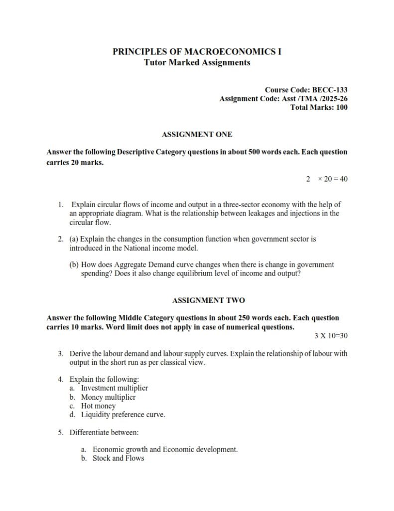 IGNOU BECC-133 Solved Assignment 2025-26 English Medium