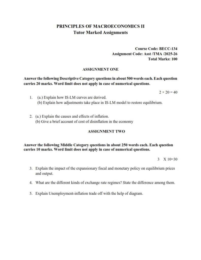 IGNOU BECC-134 Solved Assignment 2025-26 English Medium