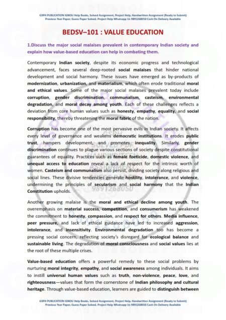 IGNOU BEDSV-101 Guess Paper Solved English Medium