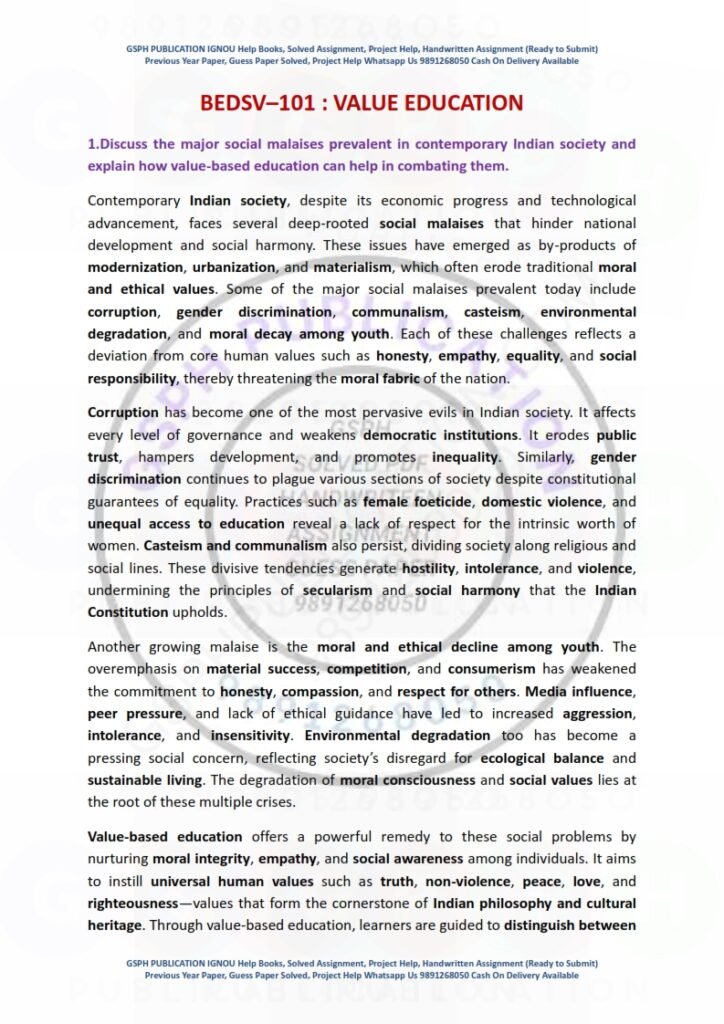IGNOU BEDSV-101 Guess Paper Solved English Medium