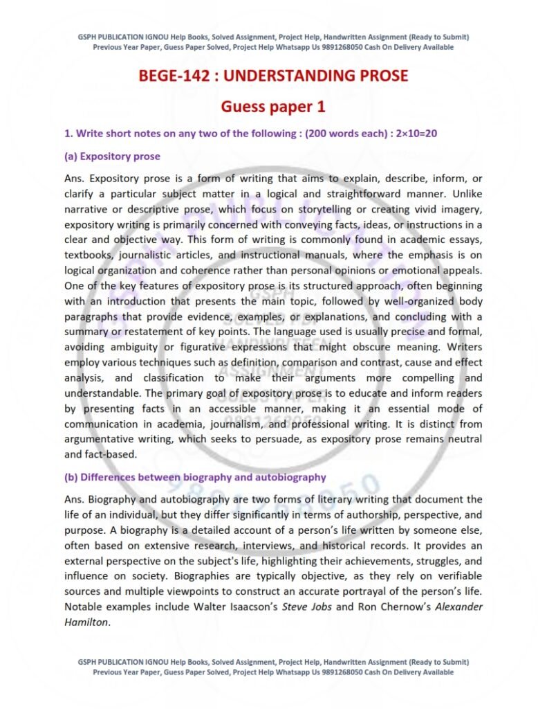IGNOU BEGE-143 Guess Paper Solved English Medium
