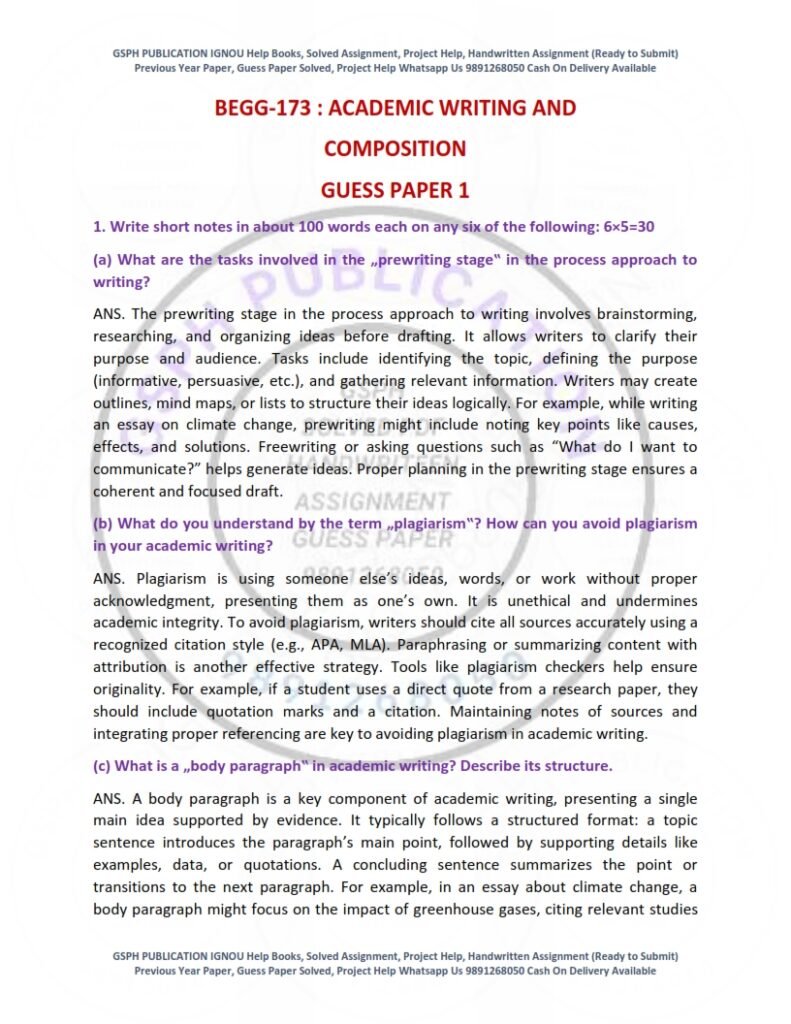 IGNOU BEGG-173 Guess Paper Solved English Medium