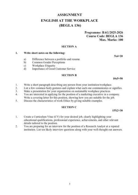 IGNOU BEGLA-135 Solved Assignment 2025-26 English Medium