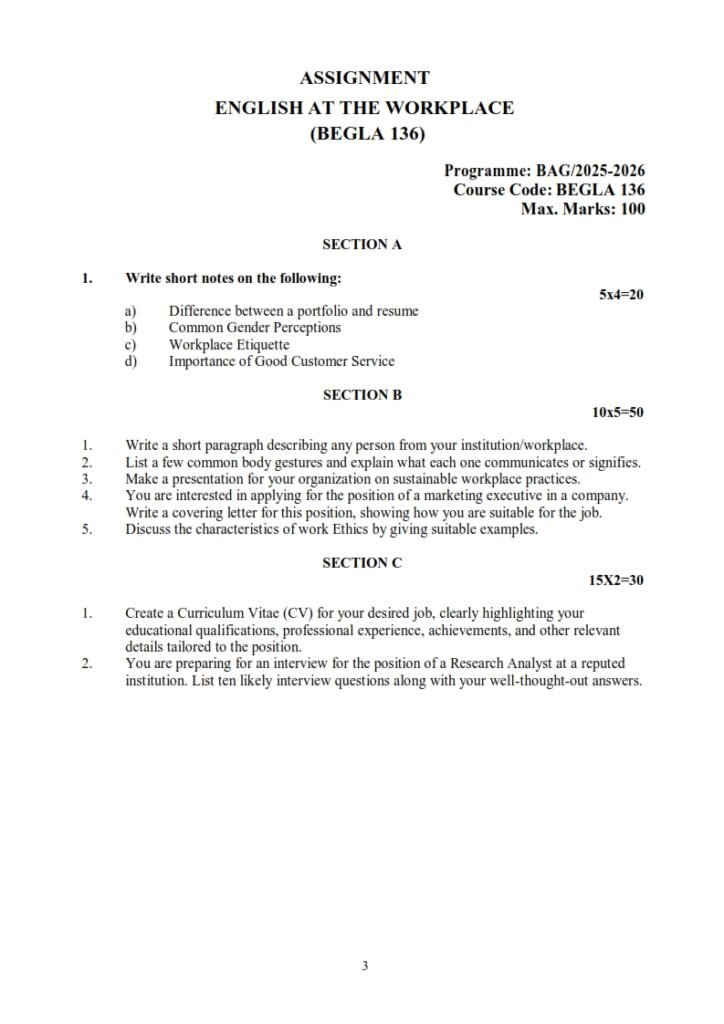 IGNOU BEGLA-135 Solved Assignment 2025-26 English Medium
