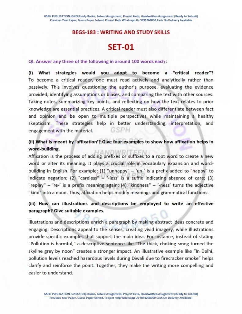 IGNOU BEGS-183 Guess Paper Solved English Medium