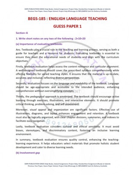 IGNOU BEGS-185 Guess Paper Solved English Medium