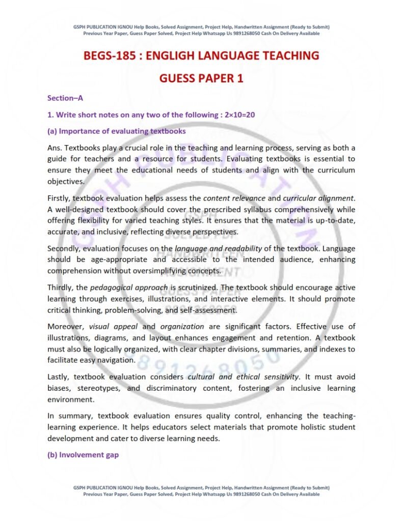 IGNOU BEGS-185 Guess Paper Solved English Medium