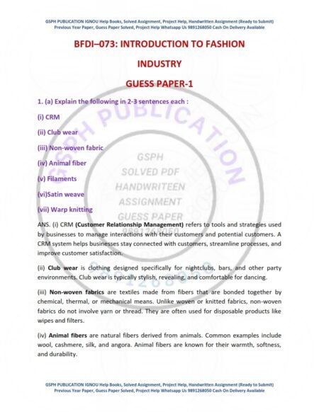 IGNOU BFDI-073 Guess Paper Solved English Medium