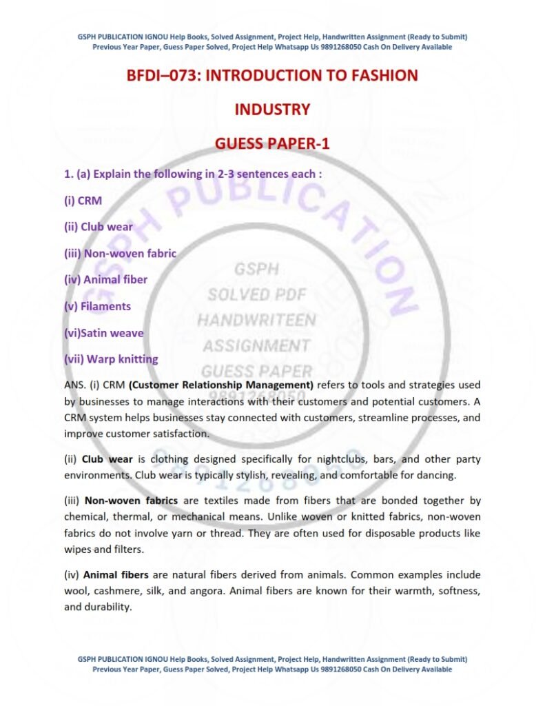 IGNOU BFDI-073 Guess Paper Solved English Medium