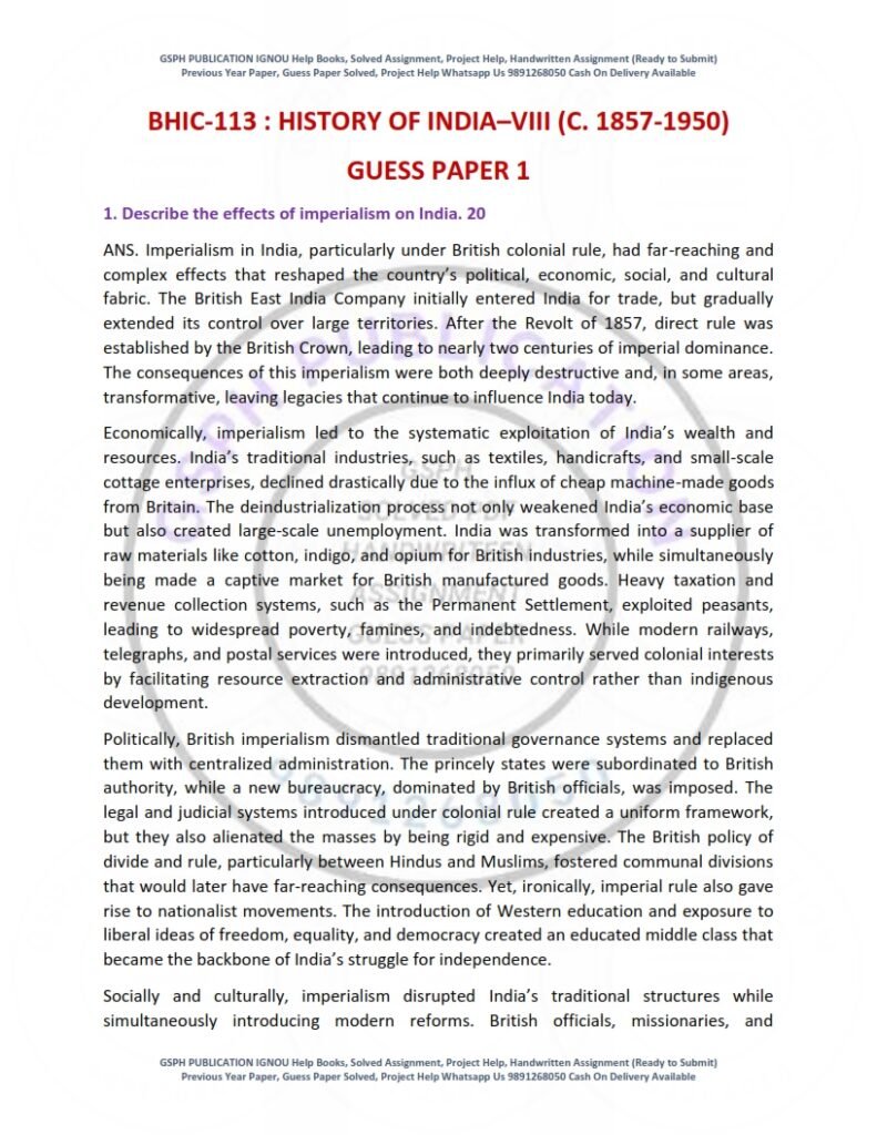 IGNOU BHIC-113 Guess Paper Solved English Medium