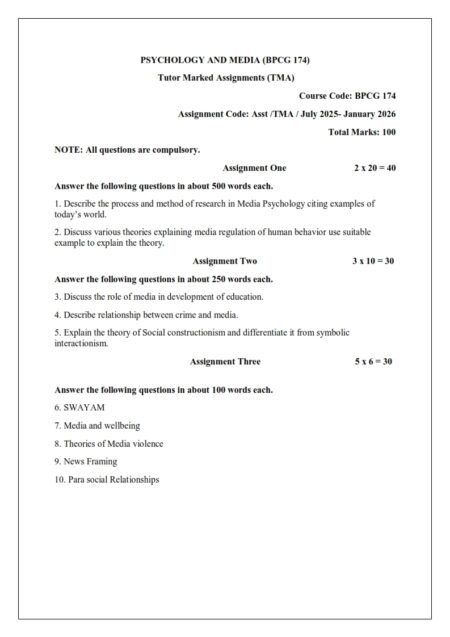 IGNOU BPCG-174 Solved Assignment 2025-26 English Medium