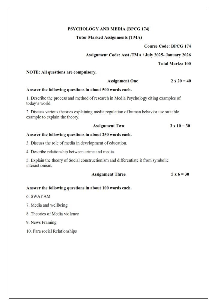 IGNOU BPCG-174 Solved Assignment 2025-26 English Medium
