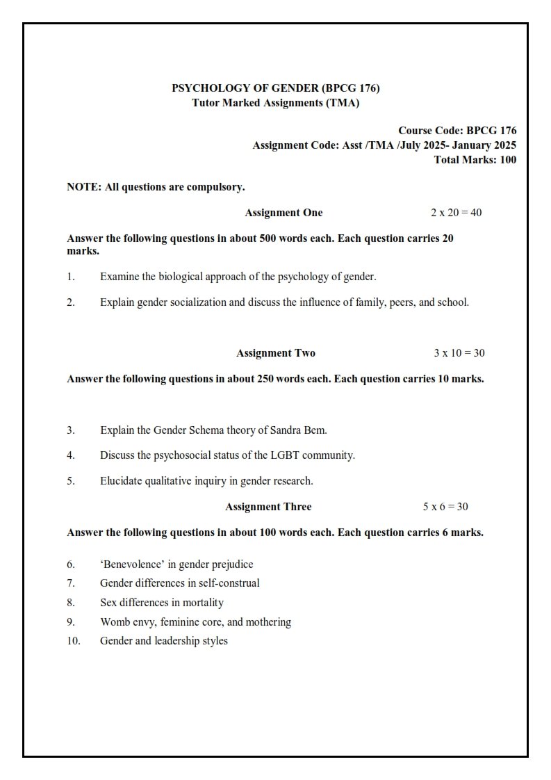 IGNOU BPCG-176 Solved Assignment 2025-26 English Medium