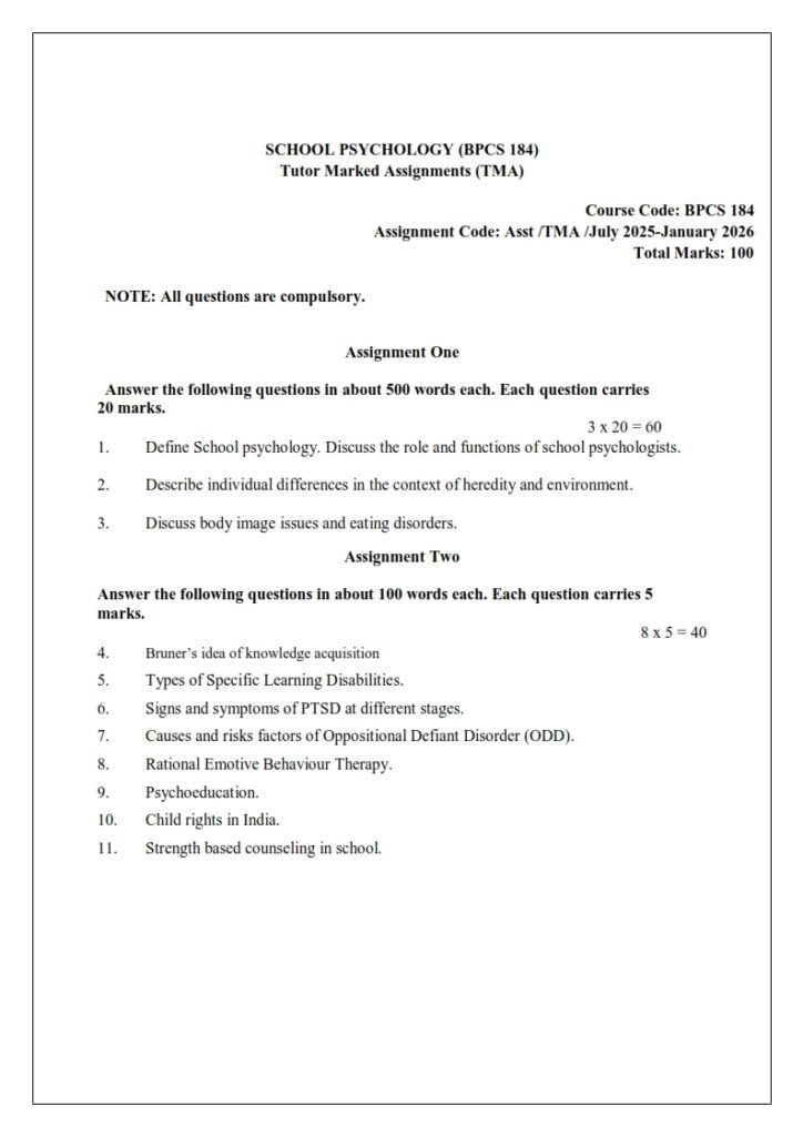 IGNOU BPCS-184 Solved Assignment 2025-26 English Medium