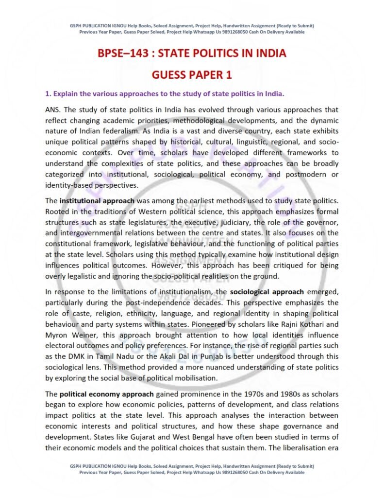 IGNOU BPSE-143 Guess Paper Solved English Medium