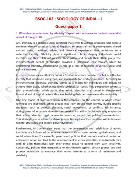 IGNOU BSOC-102 Guess Paper Solved English Medium