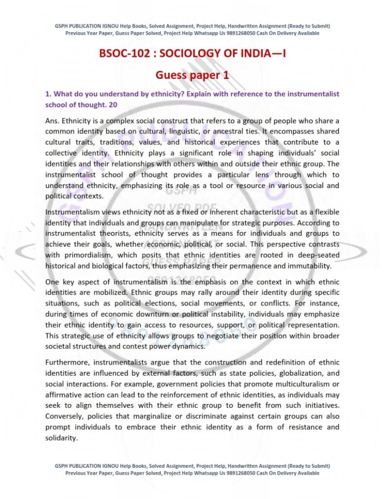 IGNOU BSOC-102 Guess Paper Solved English Medium