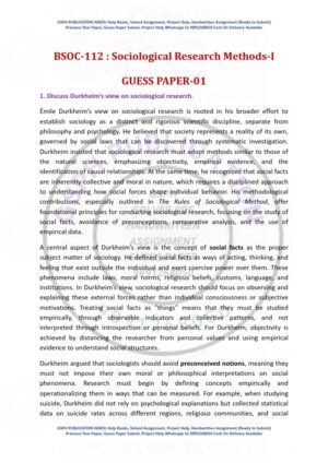 IGNOU BSOC-112 Guess Paper Solved English Medium