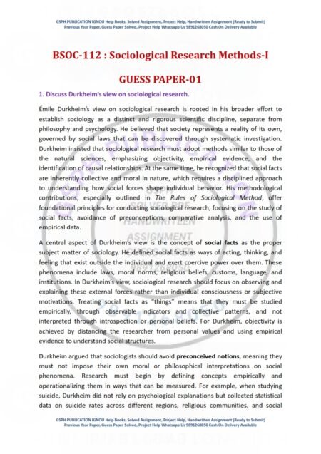 IGNOU BSOC-112 Guess Paper Solved English Medium