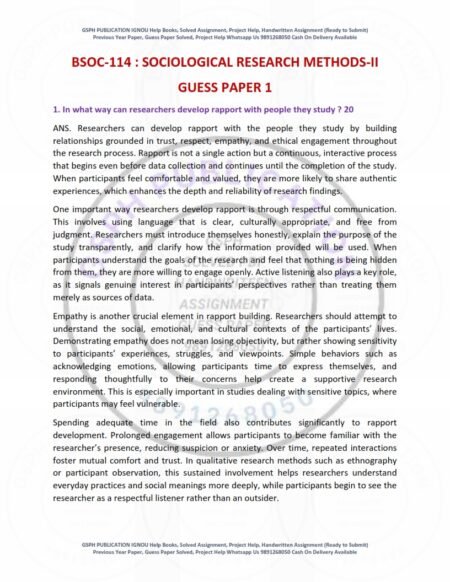 IGNOU BSOC-114 Guess Paper Solved English Medium