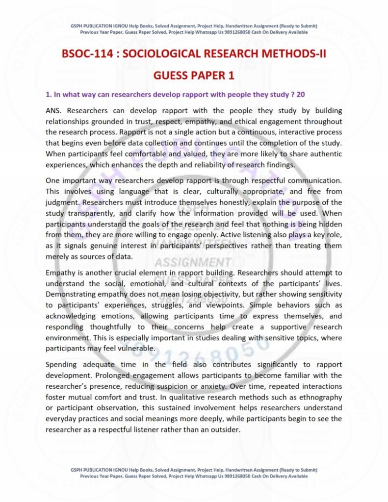IGNOU BSOC-114 Guess Paper Solved English Medium
