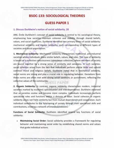 IGNOU BSOC-133 Guess Paper Solved English Medium