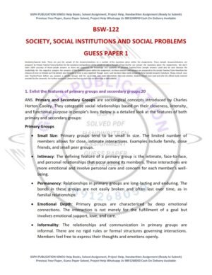 IGNOU BSW-122 Guess Paper Solved English Medium