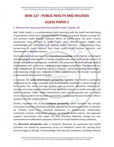 IGNOU BSW-127 Guess Paper Solved English Medium