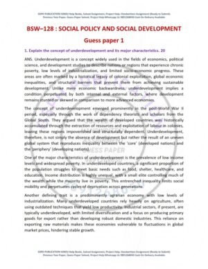 IGNOU BSW-128 Guess Paper Solved English Medium