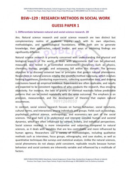 IGNOU BSW-129 Guess Paper Solved English Medium