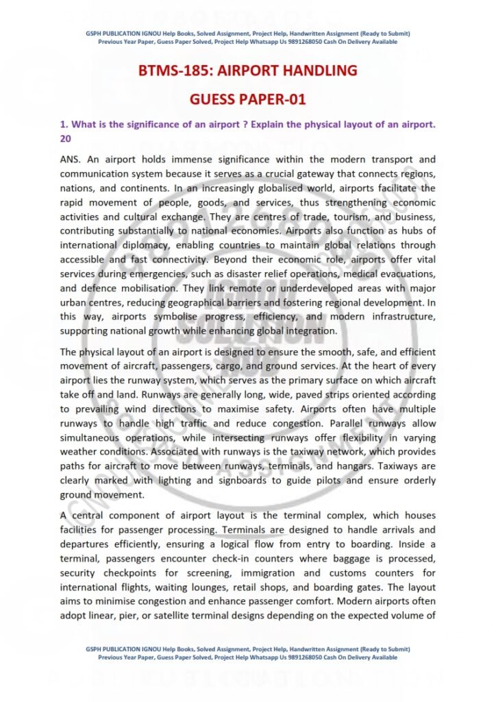 IGNOU BTMS-185 Guess Paper Solved English Medium