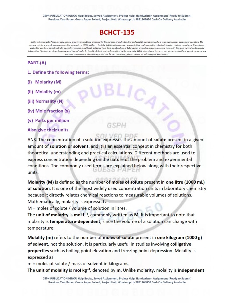 IGNOU BCHCT-135 Solved Assignment 2026 English Medium