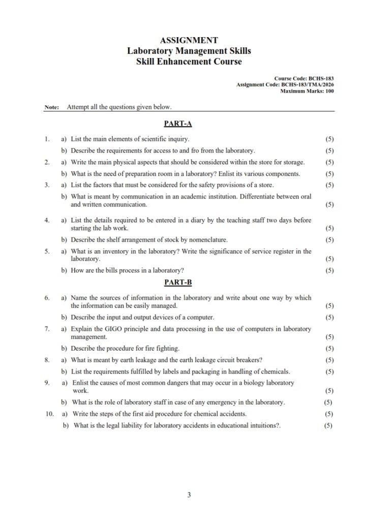 IGNOU BCHS-183 Solved Assignment 2026 English Medium