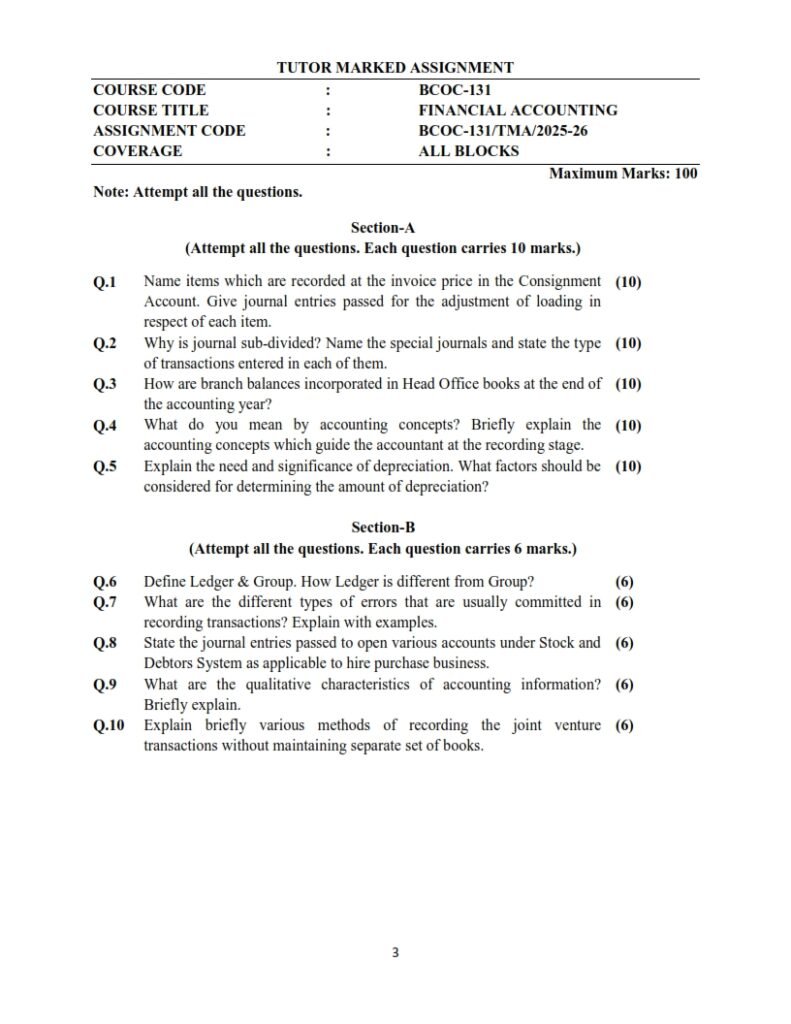 IGNOU BCOC-131 Solved Assignment 2025-26 English Medium